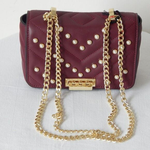 ZAC POSEN SOFT EARTHETTE Pearl Lady Chevron Quilted Chain SHLDR Bag Cabernet NWT - Picture 1 of 11